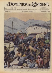 Les somptueuses et bien protégées automobiles des chefs bolcheviques, ignominieusement en fuite - Achille Beltrame