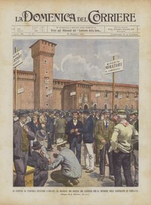 La grève de onze mille maçons à Milan, la réunion dans la cour du château pour la division