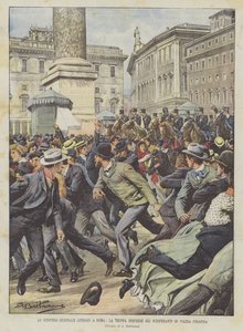 La grève générale ouvrière à Rome, la troupe disperse les grévistes sur la place Colonna - Achille Beltrame