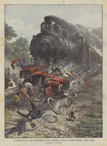 La collision entre un train express et une automobile lancée à grande vitesse, près de Paris - Achille Beltrame