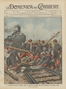 La grève ferroviaire en France, soldats enlevant les obstacles posés par les grévistes pour ? - Achille Beltrame