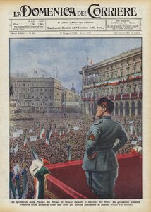 Le spectacle de la Piazza del Duomo de Milan pendant le discours du Duce - Achille Beltrame