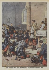Dernière messe dans un village français, après la cérémonie, un prêtre-soldat parle à ses compagnons d