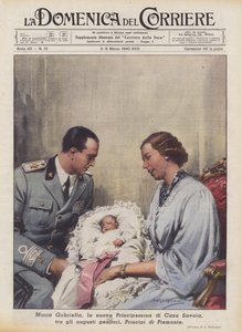 Maria Gabriella, la nouvelle petite princesse de la Maison de Savoie, entre ses augustes parents, les Princes de Piémont
