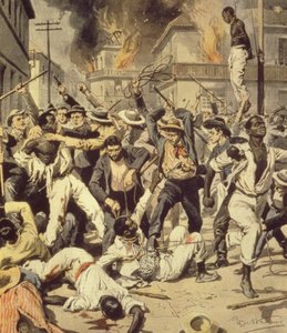 Chasse aux noirs à Springfield, Illinois, Achille Beltrame (1871-1945) de La Domenica del Corriere, août 1908 - Achille Beltrame