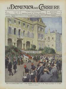 La mort de la Duchesse de Gênes, le corps quitte la villa de Stresa, sur le lac Majeur