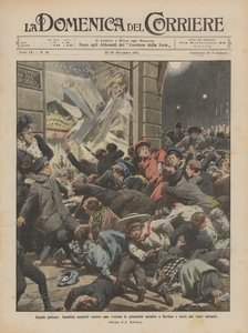 Noël pitoyable, enfants poussés contre une vitrine de jouets de Noël à Berlin et blessés par les éclats de verre