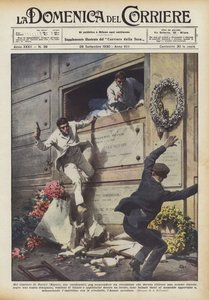 Au cimetière de Portici (Naples), deux carabiniers, pour surprendre un maître chanteur qui devait - Achille Beltrame