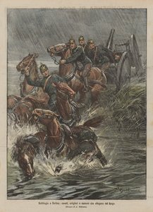 Déluge à Berlin, chevaux, artilleurs et canons noyés dans la boue - Achille Beltrame