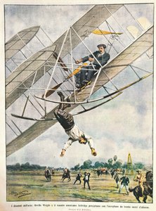 Orville Wright et le lieutenant Seliridge plongeant avec un biplan de trente mètres, États-Unis d