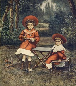 Princesses Jolanda et Mafalda, filles du roi, dans les jardins du Quirinal, illustration par Achille Beltrame, La Domenica del Corriere