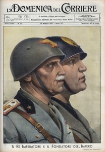 Profils du roi Vittorio Emanuele III et du Duce Benito Mussolini, fondateur de l