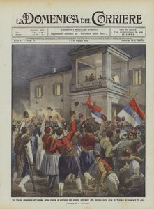 Le roi Nicolas appelé au balcon du palais à Cetinje par le peuple délirant à la nouvelle de la reddition