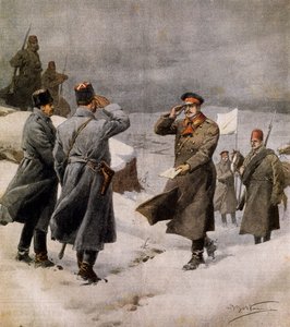 Reprise de la guerre, parlementaire turc arrivant dans le camp bulgare portant un message annonçant la fin de l