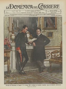 Réveil du libéralisme en Espagne, le roi Alphonse XIII en conversation avec le ministre Canalejas
