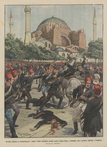 Révolte militaire à Constantinople, des soldats rebelles rassemblés armés près de Sainte-Sophie, à Stamboul