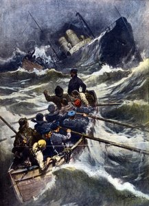 Naufrage près de Piombino en Italie. « La Domenica del Corriere », illustration de Beltrame. 1910