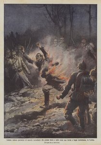 Soldat allemand porteur de matières incendiaires qui prend feu et brûle comme une torche et s