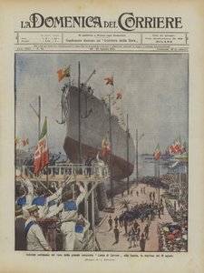 Cérémonie solennelle du lancement du grand cuirassé Conte di Cavour à La Spezia, le matin du 10 août - Achille Beltrame
