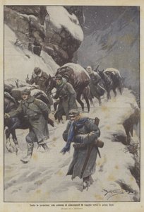 Sous la tempête, une colonne de ravitaillement en route vers les premières lignes - Achille Beltrame
