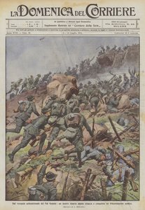 Sur le versant nord du Pal Grande, une de nos unités alpines attaque et conquiert une tranchée ennemie - Achille Beltrame