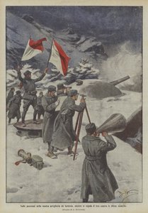 Sur les positions de notre artillerie de forteresse, réglant le tir contre les défenses ennemies - Achille Beltrame