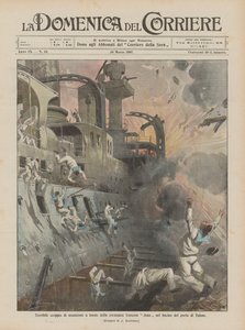 Terrible explosion de munitions à bord du cuirassé français Jena dans le port de Toulon - Achille Beltrame