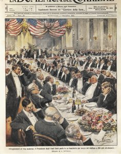 Le président des États-Unis parlant par téléphone à une distance de 500 kilomètres. Illustration par Achille Beltrame dans le journal italien 