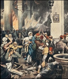 Les massacres des Arméniens en Turquie en 1909 à Adana, illustration par Achille Beltrame (1871-1945) dans « La Domenica del Corriere » de mai 1909 - Achille Beltrame