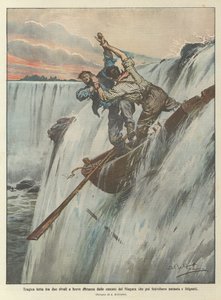 Lutte tragique entre deux rivaux à courte distance des chutes du Niagara qui ont ensuite emporté le bateau et les combattants - Achille Beltrame