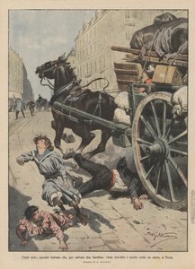 Humbles héros, un ouvrier italien qui, pour sauver deux petites filles, est renversé et tué sous un chariot, à Nice - Achille Beltrame