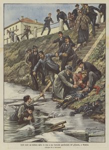 Humbles héros, un soldat sauve la vie à deux jeunes filles tombées dans la glace, à Modène - Achille Beltrame