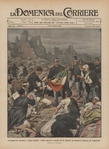 Un épisode du tremblement de terre à Reggio de Calabre, soldats survivants et mourants du 22e d