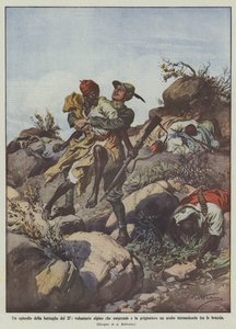 Un épisode de la bataille du 27, volontaire alpin qui surprend et fait prisonnier un Arabe - Achille Beltrame