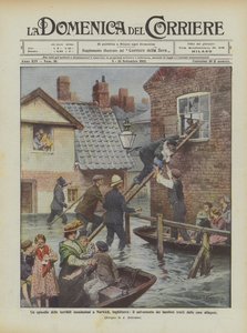Un épisode des terribles inondations à Norwich, Angleterre, le sauvetage des enfants tirés... - Achille Beltrame