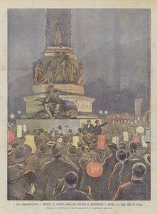 Une manifestation à Trente, le cortège populaire devant le monument à Dante, le soir du 11 courant