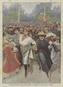 Une course entre mille couturières à Paris, le départ du jardin des Tuileries
