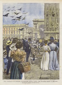 Un lâcher de pigeons voyageurs depuis la place du Palais Royal, à Milan - Achille Beltrame