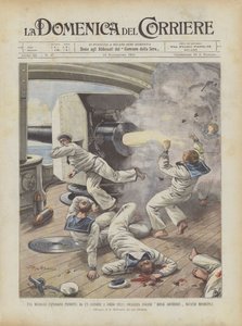 Une explosion meurtrière causée par un canon à bord du cuirassé anglais Royal Sovereign devant Missolonghi - Achille Beltrame
