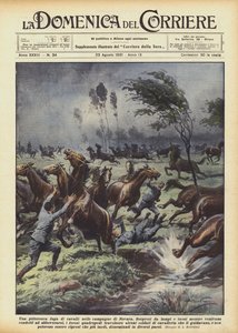 Une pittoresque fuite de chevaux dans les campagnes de Novara - Achille Beltrame