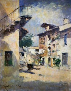 Intérieur de cour rustique, par Achille Cattaneo (1872-1931)