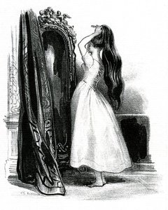 Madame Bovary, pour le roman de Gustave Flaubert - Emma Bovary entasse ses longs cheveux devant son miroir - Achille Devéria