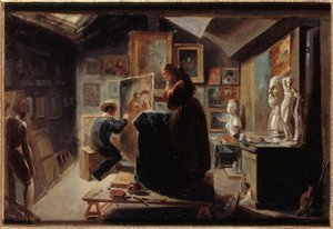 Pose du modèle, vers 1838 (huile sur papier sur toile) - Achille Devéria