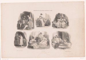 Six représentations de jeunes femmes dans un intérieur - Achille Devéria