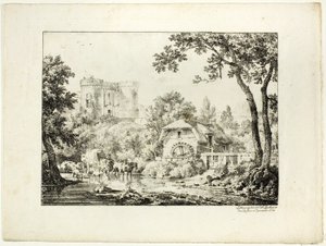 Paysage avec un moulin et un château - Achille Etna Michallon