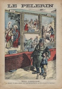 Caricature antisémite par Achille Lemot pour « Le Pèlerin » de septembre 1896 - École de commerce : quand tu deviens un crant, tu mon lit Jacob, qu