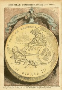 Illustration de Achille Lemot (1846-1909) dans Le Pèlerin, 26/02/05 - Médaille commémorative - Antimaçonnisme Franc-maçonnerie, Affaire des fiches, Bloc des gauches - Combes Emile (1835-1921), Marianne - Casserole - Achille Lemot