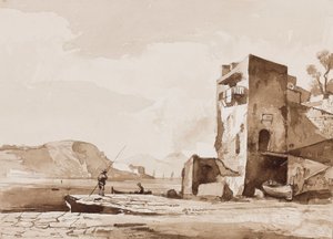 Possiblement une vue de Posillipo, avec le Vésuve au loin, avec des ajouts d