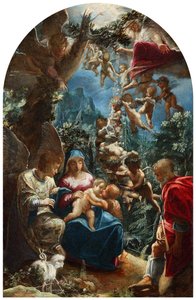 Italien : sacra famiglia con san giovannino e un angelo La sainte famille avec l