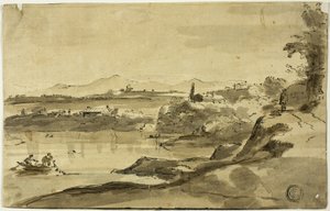 Paysage avec pêcheur dans un lac - Adam Pynacker